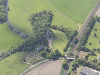 Oblique aerial view of Dairsie Castle, taken from the NNE.