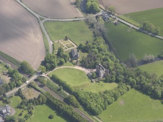 Oblique aerial view of Dairsie Castle, taken from the WSW.