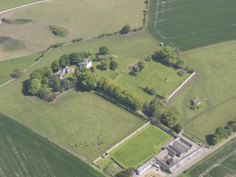 Oblique aerial view of Pitcullo Castle, taken from the SW.