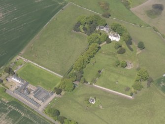 Oblique aerial view of Pitcullo Castle, taken from the SE.