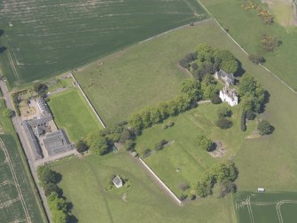 Oblique aerial view of Pitcullo Castle, taken from the E.