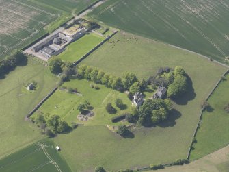 Oblique aerial view of Pitcullo Castle, taken from the NNE.
