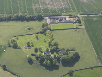 Oblique aerial view of Pitcullo Castle, taken from the N.