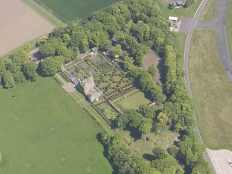 Oblique aerial view of Earlshall, taken from the SSW.