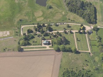 Oblique aerial view of Vicarsford Cemetery, taken from the ENE.