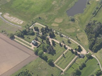 Oblique aerial view of Vicarsford Cemetery, taken from the NNE.