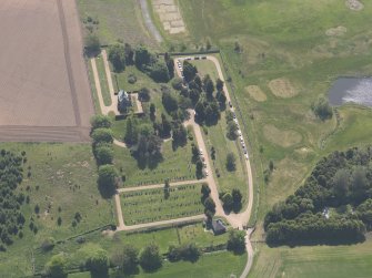 Oblique aerial view of Vicarsford Cemetery, taken from the NNW.