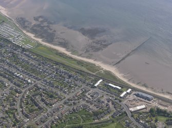 Oblique aerial view of Balmossie Halt, taken from the WNW.