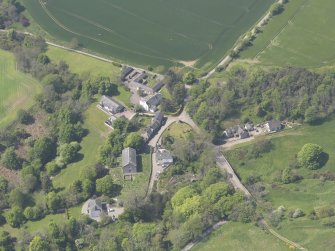Oblique aerial view of Benholm Parish Church, taken from the E.
