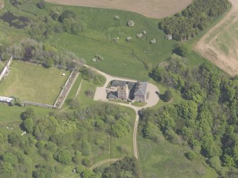 Oblique aerial view of Benholm Castle, taken from the WSW.