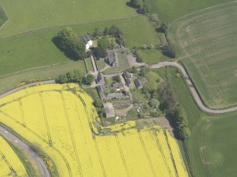 Oblique aerial view of Aberlemno Parish Church, taken from the W.