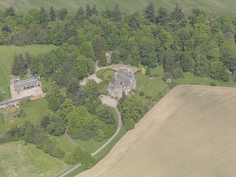 Oblique aerial view of Finavon Castle, taken from the SSW.