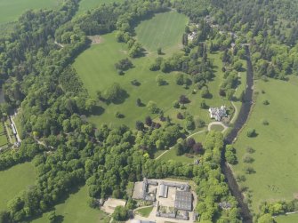 General oblique aerial view of Cortachy Castle Policies centred on Cortachy Castle, taken from the E.