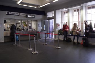 View of ticket office in entrance hall.