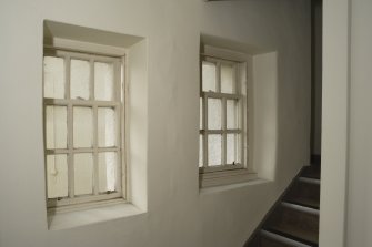 Interior, detail of windows at stairway groundfloor, SW house.