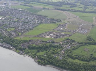 General oblique aerial view of the new Forth crossing works site, taken from the N.