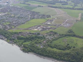 General oblique aerial view of the new Forth crossing works site, taken from the NNW.