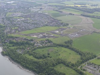 General oblique aerial view of the new Forth crossing works site, taken from the NW.