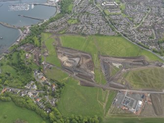 General oblique aerial view of the new Forth crossing works site, taken from the W.