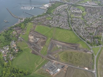 General oblique aerial view of the new Forth crossing works site, taken from the SW.