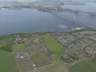 General oblique aerial view of the new Forth crossing works site, taken from the S.