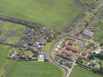 Oblique aerial view of Ballencrieff Granary, taken from the WNW.