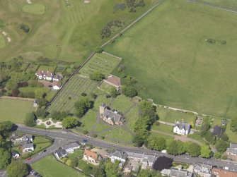 Oblique aerial view of Aberlady Parish Church, taken from the SW.