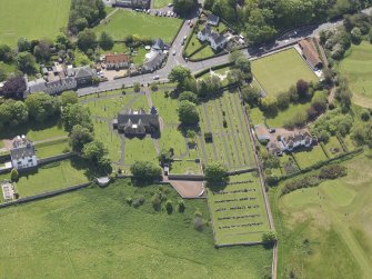 Oblique aerial view of Aberlady Parish Church, taken from the NNW.