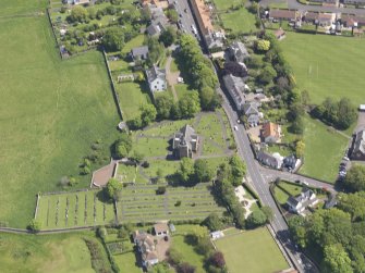 Oblique aerial view of Aberlady Parish Church, taken from the NNW.