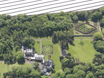 Oblique aerial view of Luffness House, taken from the N.