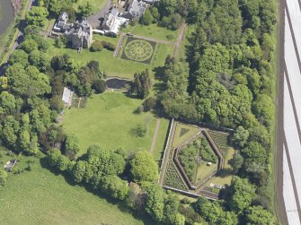 Oblique aerial view of Luffness House, taken from the WSW.