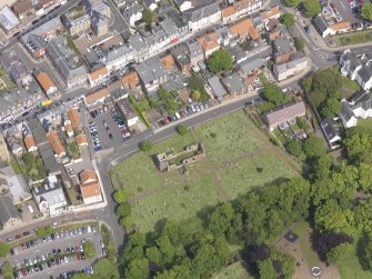 Oblique aerial view of North Berwick Old Parish Church, taken from the S.