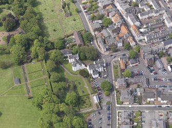 Oblique aerial view of North Berwick Old Parish Church, taken from the E.