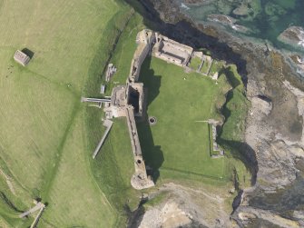 Oblique, almost vertical aerial view of Tantallon Castle, taken from the SE.