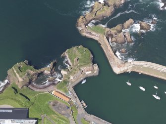 Oblique aerial view of Dunbar Castle, taken from the S.