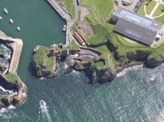 Oblique aerial view of Dunbar Castle, taken from the N.