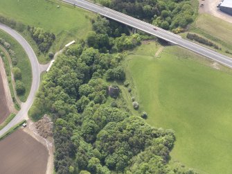 Oblique aerial view of Cockburnspath Tower, taken from the NE.