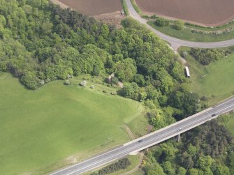 Oblique aerial view of Cockburnspath Tower, taken from the W.