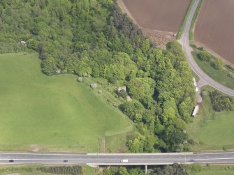 Oblique aerial view of Cockburnspath Tower, taken from the SW.