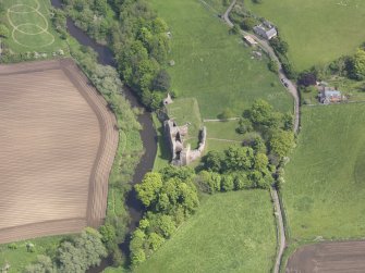 Oblique aerial view of Hailes Castle, taken from the SW.