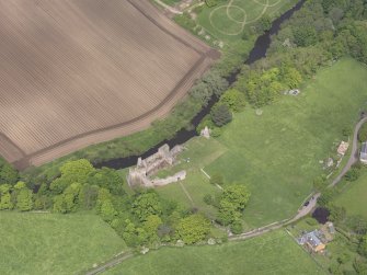 Oblique aerial view of Hailes Castle, taken from the S.