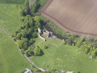 Oblique aerial view of Hailes Castle, taken from the SE.