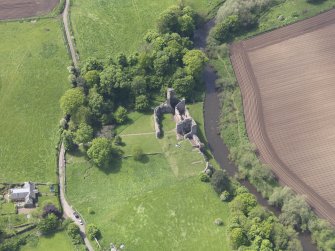 Oblique aerial view of Hailes Castle, taken from the ENE.