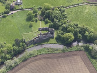 Oblique aerial view of Hailes Castle, taken from the N.