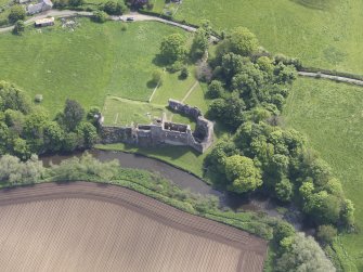 Oblique aerial view of Hailes Castle, taken from the NNW.
