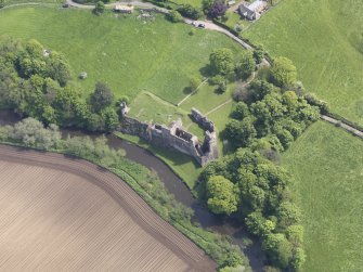 Oblique aerial view of Hailes Castle, taken from the NW.