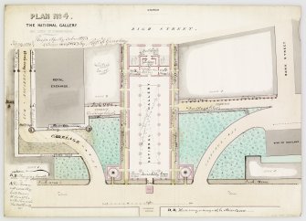 Drawing showing plan.
Inscribed: 'Plan no 4. The Naitonal Gallery and lines of communication. Waverley Bridge -  plan of National Gallery, position of Waverley Bridge and line of communication'.
Signed 'Rob. F. Gourlay, Feb 19 1850'.