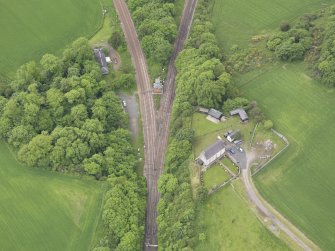 Oblique aerial view of Hilton Junction signal box, taken from the NNE.