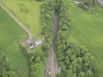 Oblique aerial view of Hilton Junction signal box, taken from the SSW.