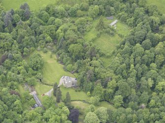 Oblique aerial view of Keltie Castle, taken from the NE.